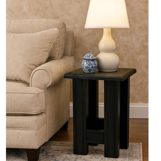 Wood Curls Rustic Black End Table for Living Room| Side Table|Handcrafted Accent Furniture|Bedside Lamp Table|Peg Table|Stool| (Black) Dimensions 14 inch L x 18 inch H|