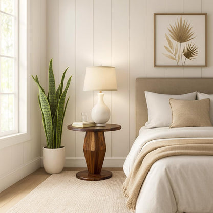 Wood Curls Armonia Sheesham Wood Coffee Table for Home,Office,End Table for Bedroom,Living Room Pedestal Base Side Table, Geometric Design,Natural Wood Finish(24 inch Diameter x 24 inch Height)