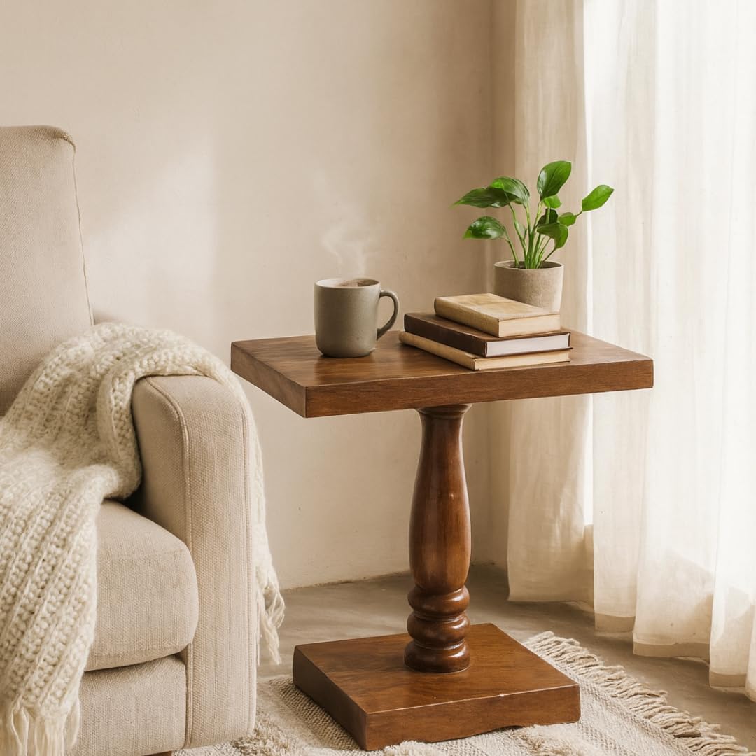 Wood Curls Solid Wood Console Table for Living Room,Solid Wood Foyer Table with Turned Pedestal Base, Entrance Table for Home & Office(30 inch L x 25.3 inch H x 12.5 inch W)