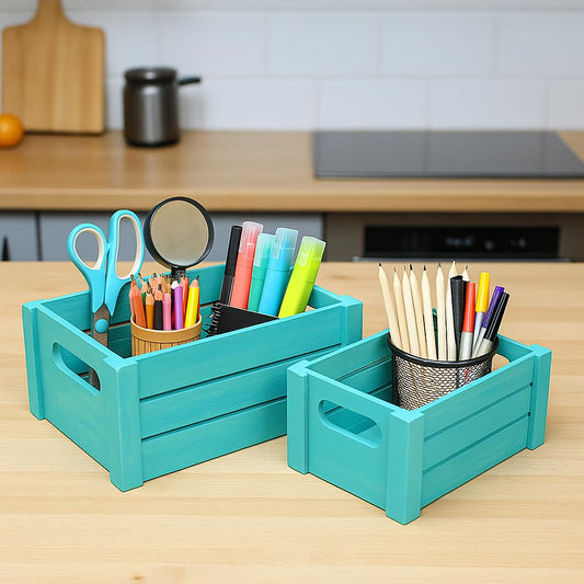 Wood Curls Set of 2 Wooden Nesting Storage Crates – Rustic Organizer Bins for Fruits, Vegetables, Toiletries, Toys & Household Essentials[Medium (14 x 10.5 x 6 inch) & Small (12 x 8 x 5.5 inch)]