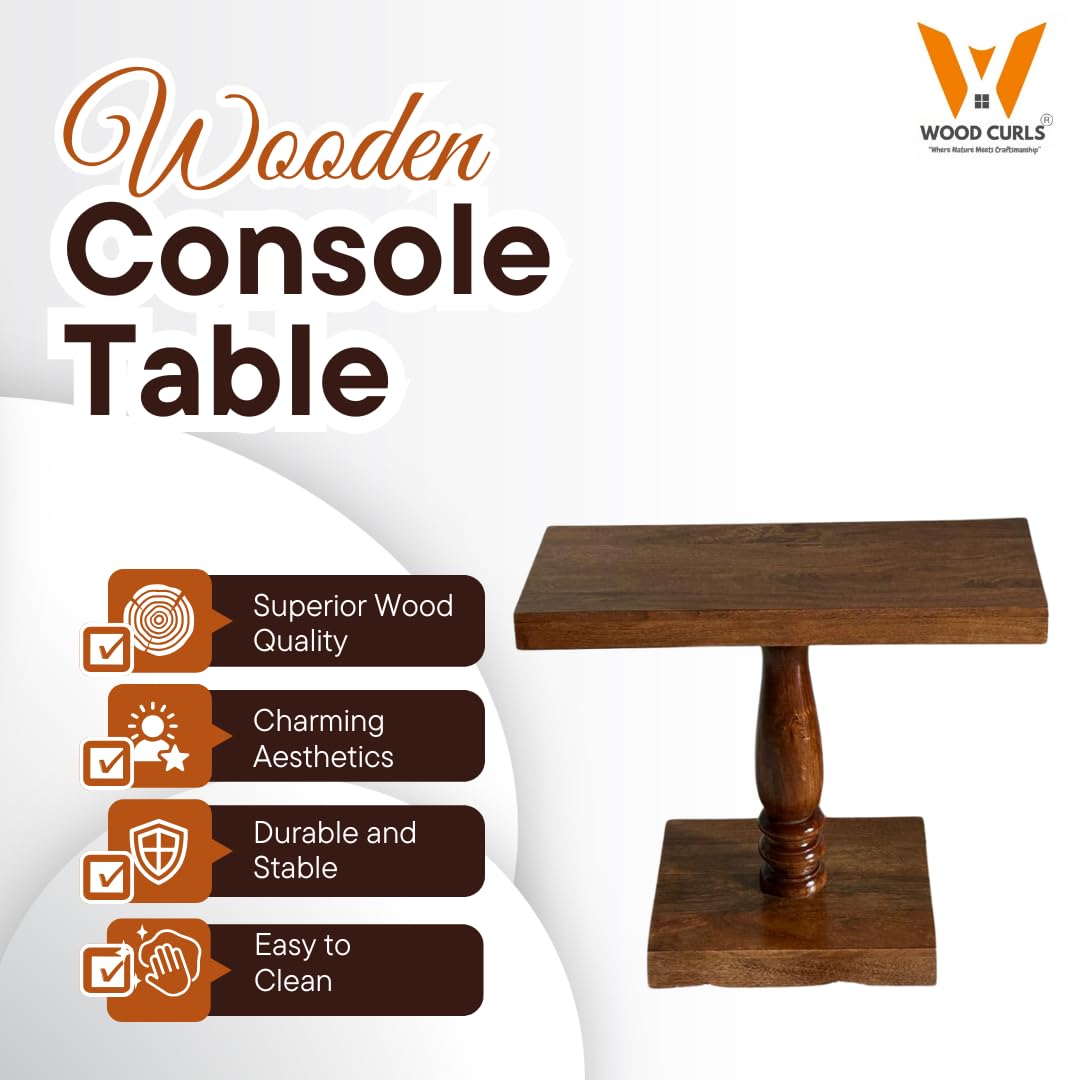 Wood Curls Solid Wood Console Table for Living Room,Solid Wood Foyer Table with Turned Pedestal Base, Entrance Table for Home & Office(30 inch L x 25.3 inch H x 12.5 inch W)