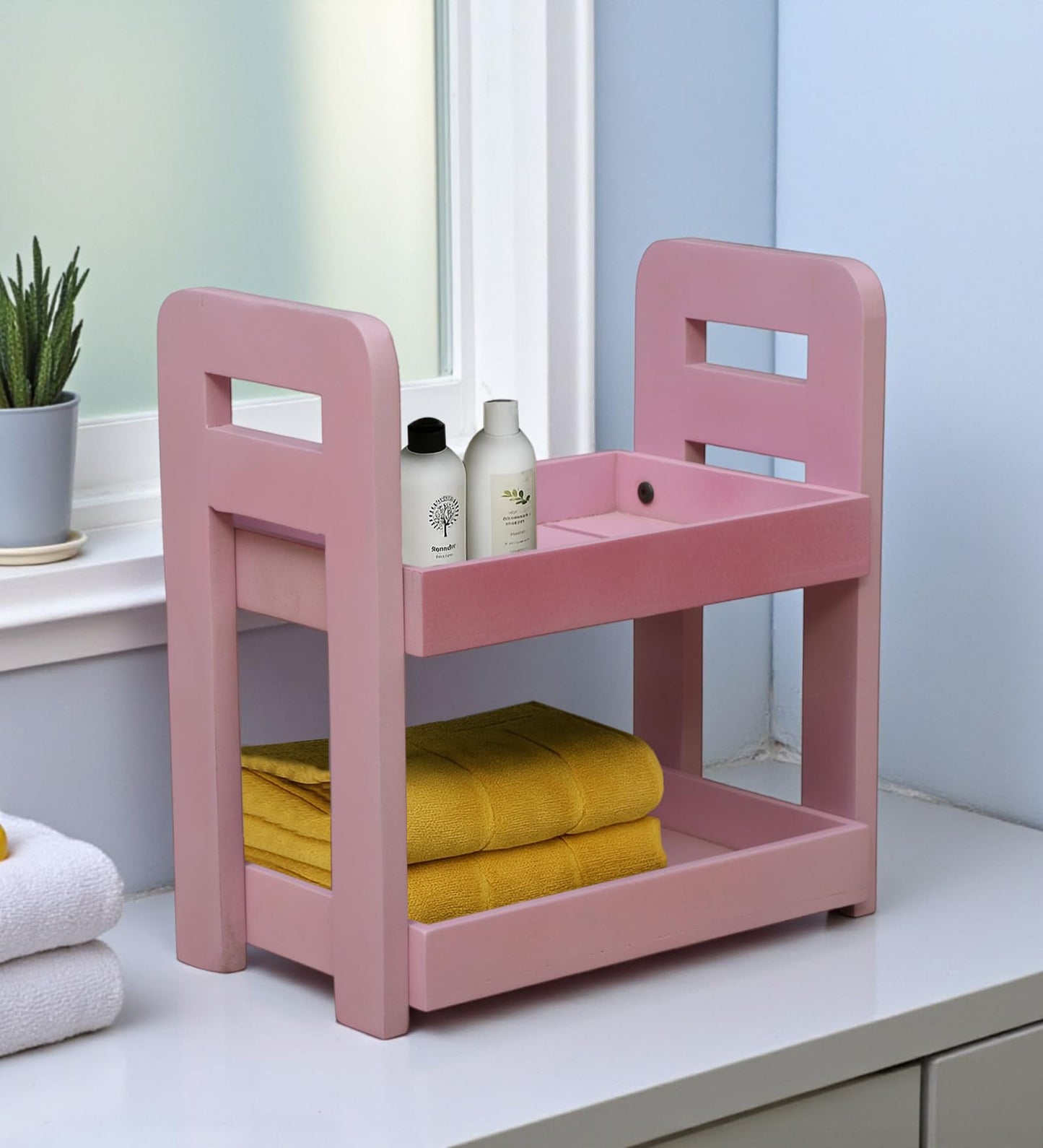 Wood Curls 2-Tier Wooden Countertop Storage Rack – Wooden Organizer for Kitchen, Bathroom & Office (Dimensions:34 L x 20 W x 35.5 H cm)