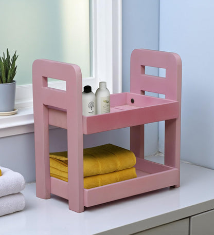 Wood Curls 2-Tier Wooden Countertop Storage Rack – Wooden Organizer for Kitchen, Bathroom & Office (Dimensions:34 L x 20 W x 35.5 H cm)