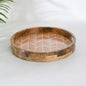 Wood Curls Handpainted Round Wooden Tray with Geometric Enamel Base,Decorative & Serving Tray for Coffee, Tea & Snacks, Multipurpose Serving Tray(11 inches Diameter x 1.8 inches Height)