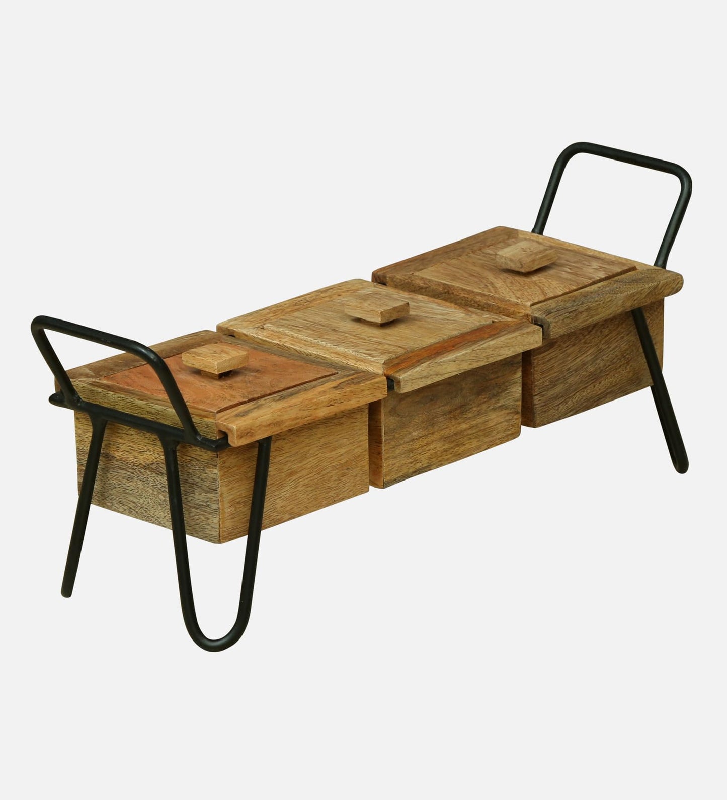 Wood Curls Rustic Wooden Serving Tray with Sturdy Metal Handles – Multipurpose Snack & Decorative Centerpiece,Snack & Serving Tray with Compartments(15L X 5D X 6H inches)