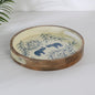 Wood Curls Handcrafted Wooden Round Serving Tray with Elephant & Leaf Motif – Hand-Painted Decorative Tray with Cutout Handles for Snacks, Beverages & Décor(11 inches Diameter x 1.8 inches Height)