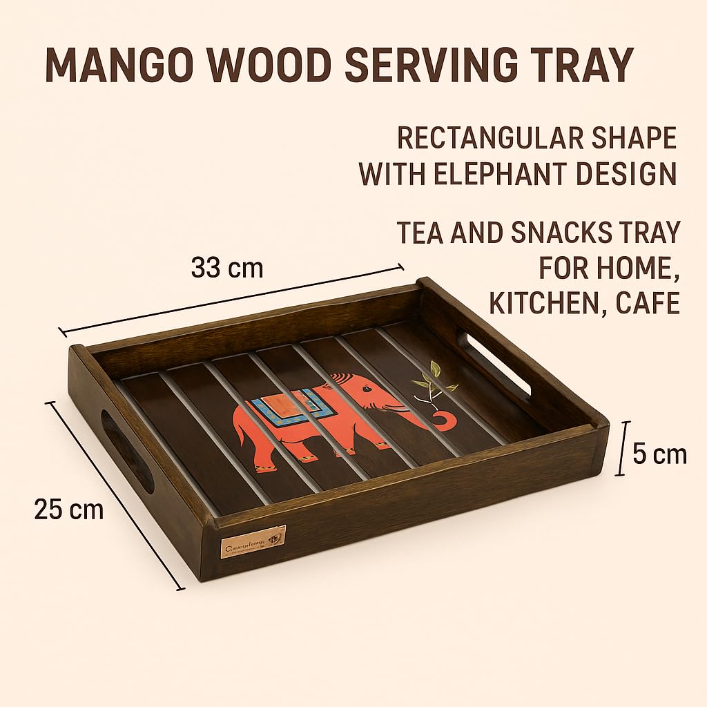 Handcrafted Mango Wood Serving Tray – Elephant Design