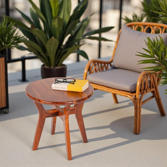 Wood Curls Solstice Sheesham Wood Coffee Table | Center Table for Living Room | Space Saver Tea Table for Office & Home | Natural Finish Round Table