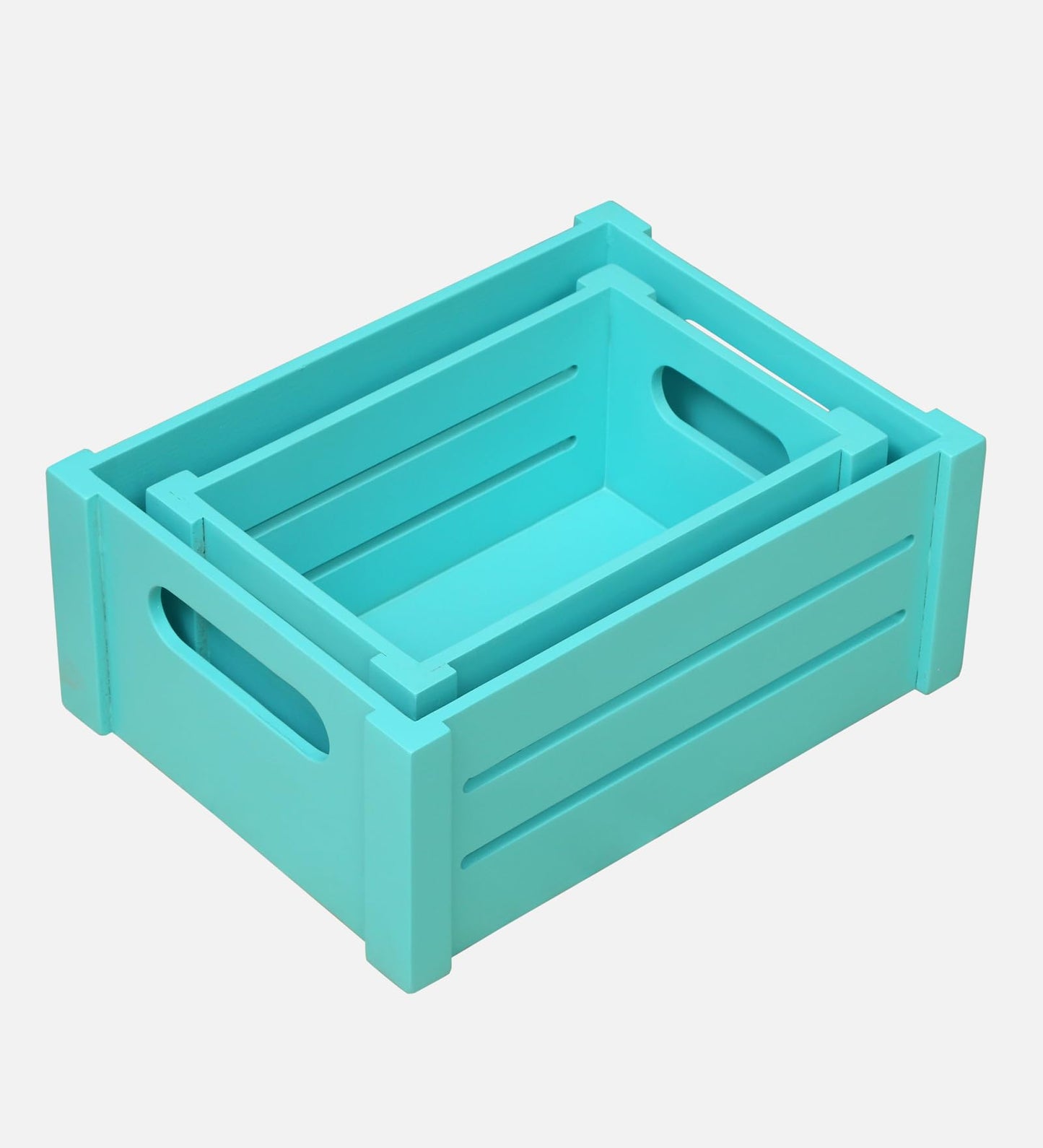 Wood Curls Set of 2 Wooden Nesting Storage Crates – Rustic Organizer Bins for Fruits, Vegetables, Toiletries, Toys & Household Essentials[Medium (14 x 10.5 x 6 inch) & Small (12 x 8 x 5.5 inch)]