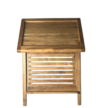 Wood Curls Magnoir Z-Shaped Solidwood End Table,Bedside Table,Coffee Table,Table for Living Room,Bedroom,Bohemian Style,Sofa Side Table with Rack,Natural Wood Finish,End Table for Small Spaces