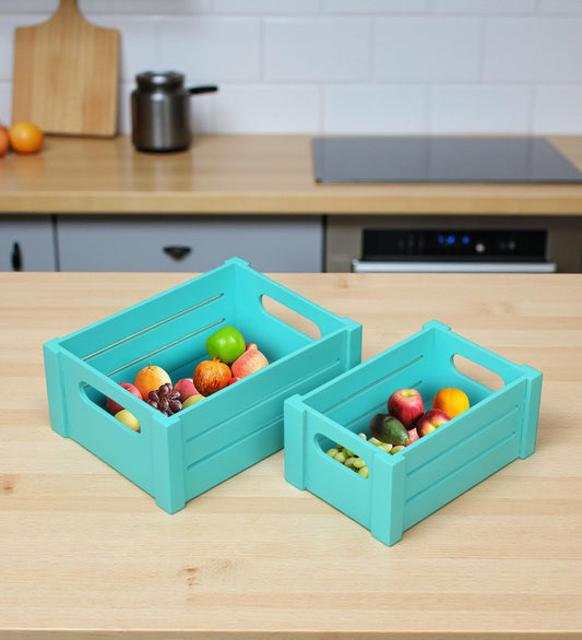 Wood Curls Set of 2 Wooden Nesting Storage Crates – Rustic Organizer Bins for Fruits, Vegetables, Toiletries, Toys & Household Essentials[Medium (14 x 10.5 x 6 inch) & Small (12 x 8 x 5.5 inch)]