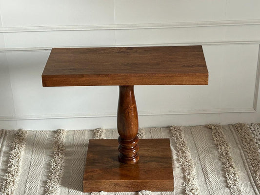 Wood Curls Solid Wood Console Table for Living Room,Solid Wood Foyer Table with Turned Pedestal Base, Entrance Table for Home & Office(30 inch L x 25.3 inch H x 12.5 inch W)