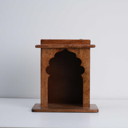Wood Curls Wooden Wall Hanging Pooja Temple,Mandir for Small Spaces, Temple for Home,Traditional Arch Design, Sheesham Wood,Brown Finish(12inch L x 13.5inch H)
