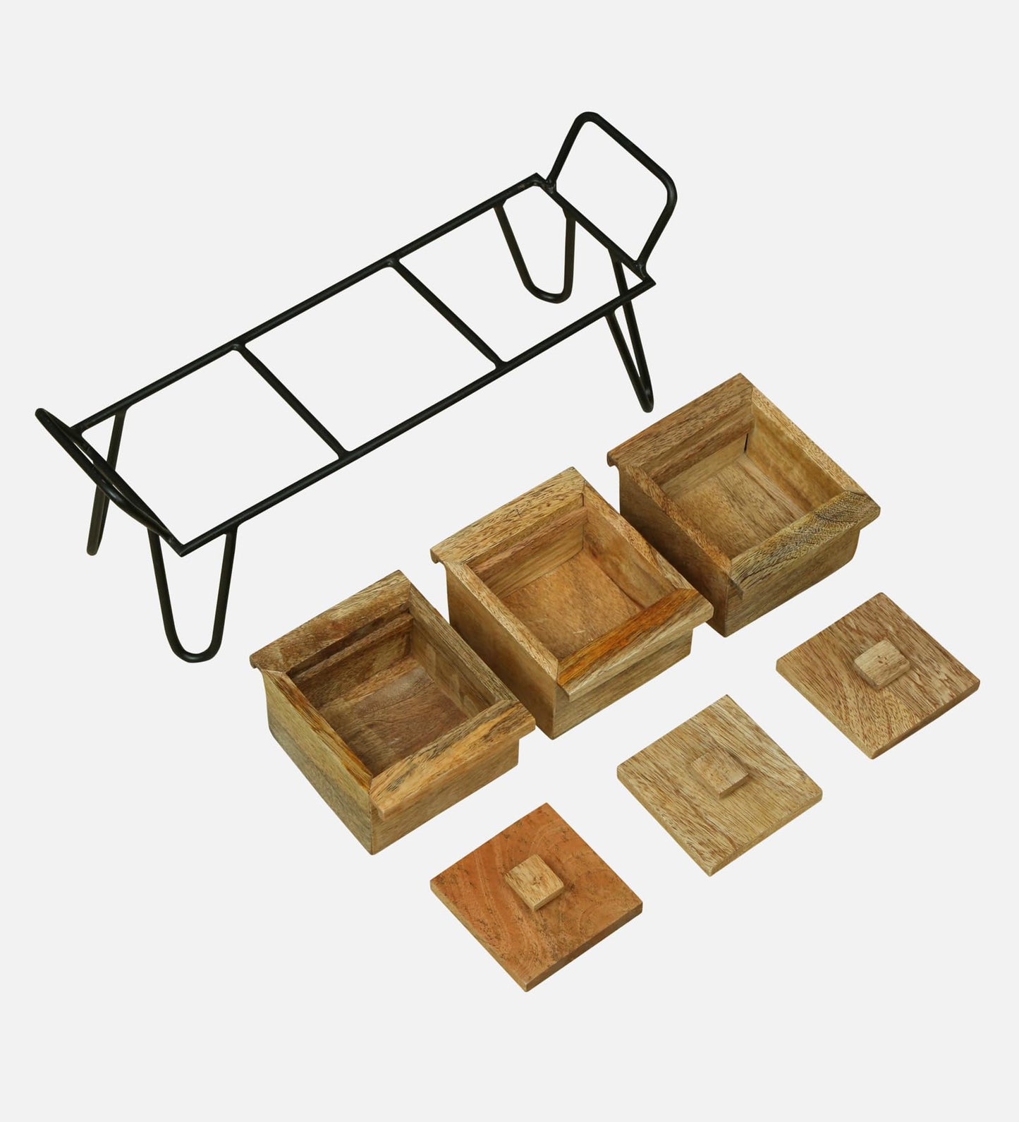 Wood Curls Rustic Wooden Serving Tray with Sturdy Metal Handles – Multipurpose Snack & Decorative Centerpiece,Snack & Serving Tray with Compartments(15L X 5D X 6H inches)