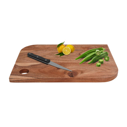 Wood Curls Birchwood Acacia Wood Rectangle Curved Edges Board | BPA Free | Anti-Bacterial | Natural Wood Finish | Size: 24.77X34.29X1.27 Centimetres