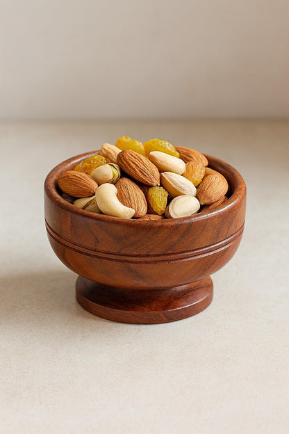 acacia wood pedestal serving bowl

small wooden snack bowl

handcrafted round wooden bowl

acacia serving dish kitchen décor