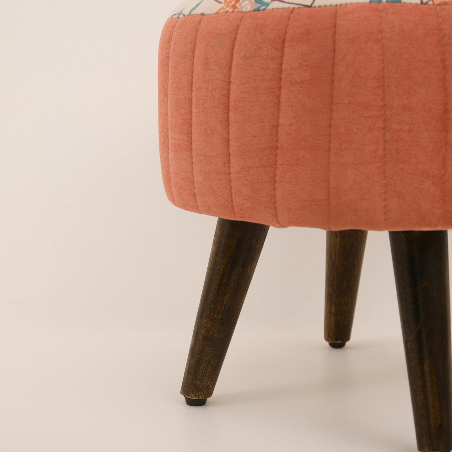 Floral Upholstered Ottoman Stool – Mango Wood Legs Pouffe