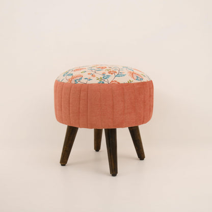 floral upholstered ottoman stool

pouffe stool with mango wood legs

decorative footrest seating furniture

floral accent stool living room