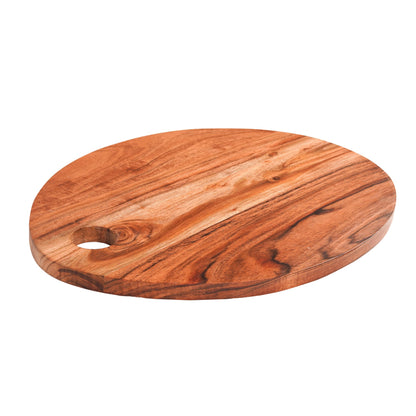 Wood Curls Timbera Acacia Wood Oval Chopping Board for Kitchen | Anti-Bacterial | Polished with Food Grade Material | Natural Wood Finish |Size 27.94X38.1X1.27cm