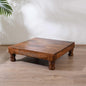 Wood Curls Wooden Puja Chowki with Carved Legs, Traditional Prayer Table, Dark Brown,Sheesham Wood,Puja Table for Home (20 inch x 20 inch x 6.2 inch)