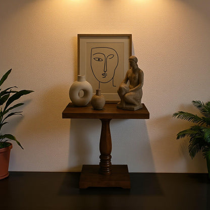 Wood Curls Solid Wood Console Table for Living Room,Solid Wood Foyer Table with Turned Pedestal Base, Entrance Table for Home & Office(30 inch L x 25.3 inch H x 12.5 inch W)