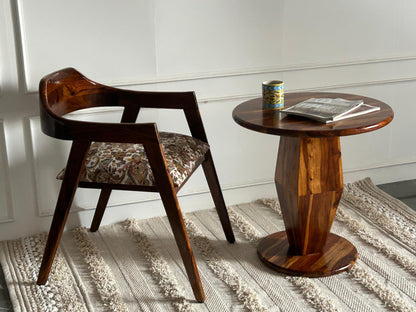 Wood Curls Armonia Sheesham Wood Coffee Table for Home,Office,End Table for Bedroom,Living Room Pedestal Base Side Table, Geometric Design,Natural Wood Finish(24 inch Diameter x 24 inch Height)