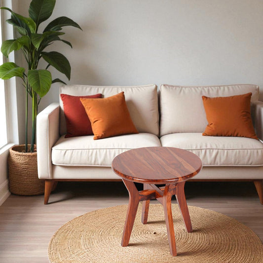 Wood Curls Solstice Sheesham Wood Coffee Table | Center Table for Living Room | Space Saver Tea Table for Office & Home | Natural Finish Round Table