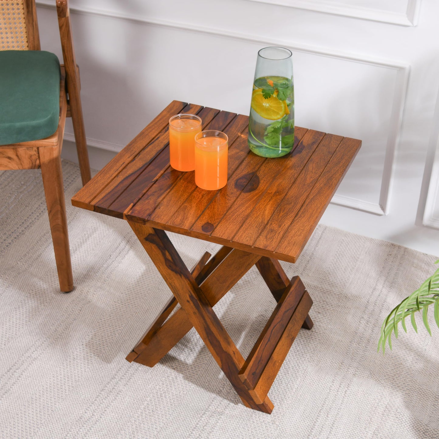 Wood Curls Nova Sheesham Wood Square Coffee Table | Space Saving End & Sofa Tea Table for Living Room | Center Table for Office & Home | Natural Wood Finish | Free Size |