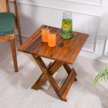 Wood Curls Nova Sheesham Wood Square Coffee Table | Space Saving End & Sofa Tea Table for Living Room | Center Table for Office & Home | Natural Wood Finish | Free Size |