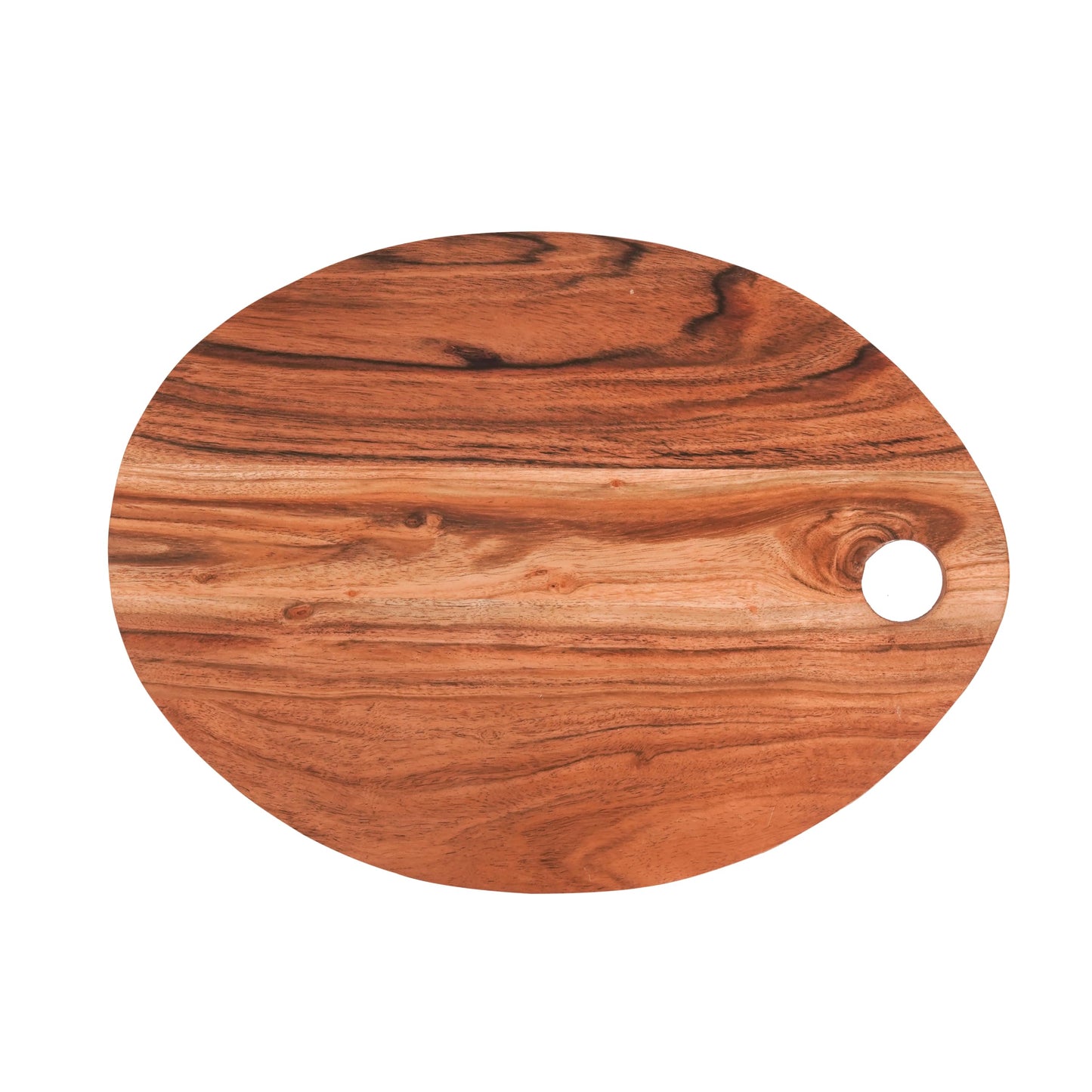 Wood Curls Timbera Acacia Wood Oval Chopping Board for Kitchen | Anti-Bacterial | Polished with Food Grade Material | Natural Wood Finish |Size 27.94X38.1X1.27cm
