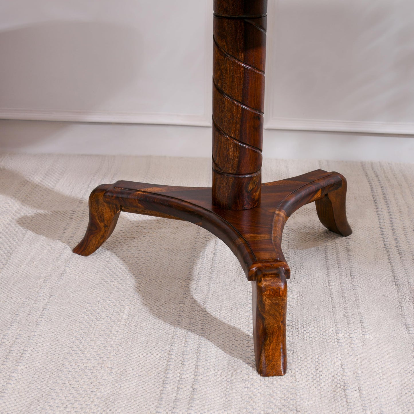 Wood Curls Zenith Solid Wood Round End Table for Living Room,Bedroom,Office|Bedside Table|End Table for Office| Coffee Table| Natural Wood Finish| Space Saving Table|Size(48 cm(D) x 49 cm(H)