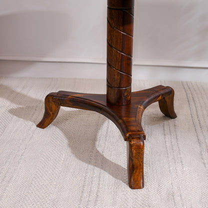Wood Curls Zenith Solid Wood Round End Table for Living Room,Bedroom,Office|Bedside Table|End Table for Office| Coffee Table| Natural Wood Finish| Space Saving Table|Size(48 cm(D) x 49 cm(H)