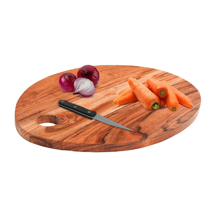 Wood Curls Timbera Acacia Wood Oval Chopping Board for Kitchen | Anti-Bacterial | Polished with Food Grade Material | Natural Wood Finish |Size 27.94X38.1X1.27cm