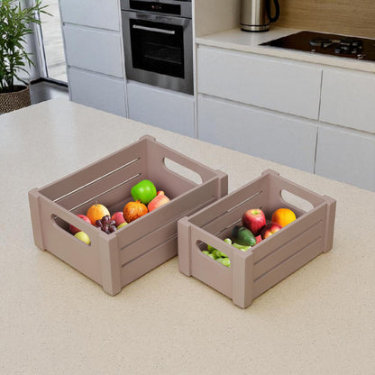 Wood Curls Wooden Nesting Storage Crates with Handles (Set of 2) – Stylish Organizer Baskets for Toiletries, Pantry & Home Décor(Medium (14x11x6 inch) & Small (12x8x5.5 inch)