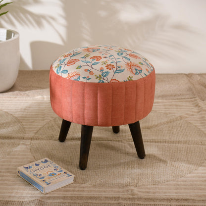 floral upholstered ottoman stool

pouffe stool with mango wood legs

decorative footrest seating furniture

floral accent stool living room