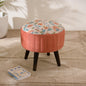 floral upholstered ottoman stool

pouffe stool with mango wood legs

decorative footrest seating furniture

floral accent stool living room