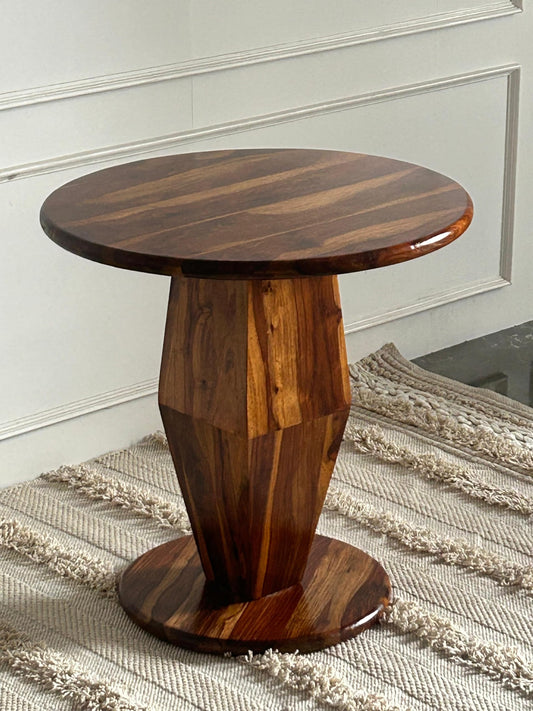 Wood Curls Armonia Sheesham Wood Coffee Table for Home,Office,End Table for Bedroom,Living Room Pedestal Base Side Table, Geometric Design,Natural Wood Finish(24 inch Diameter x 24 inch Height)