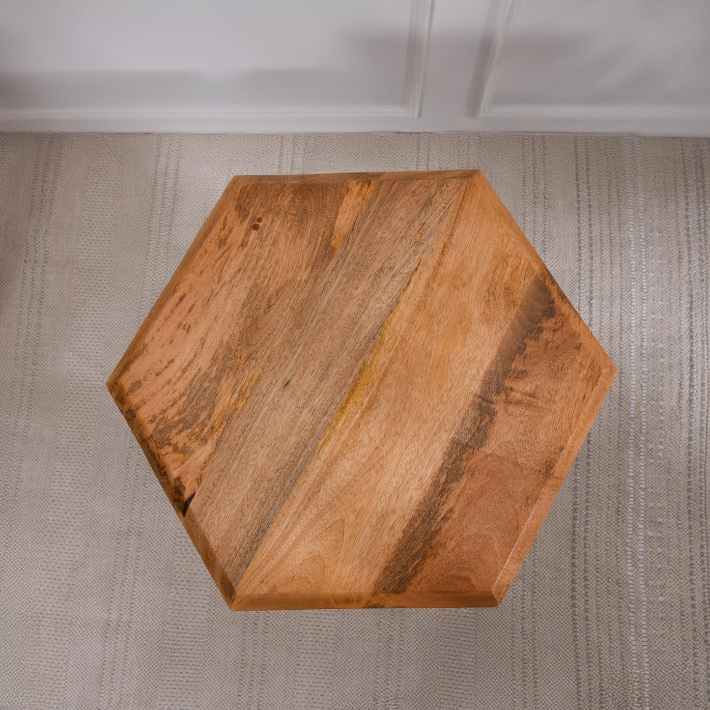 Wood Curls Vivo Solid Wood Side Table|End Table for Living Room,Bedroom,Office|Space Saving End Table|Table with Metal Legs|Center Table for Office & Home|Hexagon Shape|Natural Finish