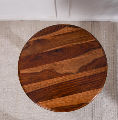 Wood Curls Zenith Solid Wood Round End Table for Living Room,Bedroom,Office|Bedside Table|End Table for Office| Coffee Table| Natural Wood Finish| Space Saving Table|Size(48 cm(D) x 49 cm(H)
