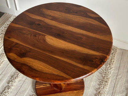Wood Curls Armonia Sheesham Wood Coffee Table for Home,Office,End Table for Bedroom,Living Room Pedestal Base Side Table, Geometric Design,Natural Wood Finish(24 inch Diameter x 24 inch Height)