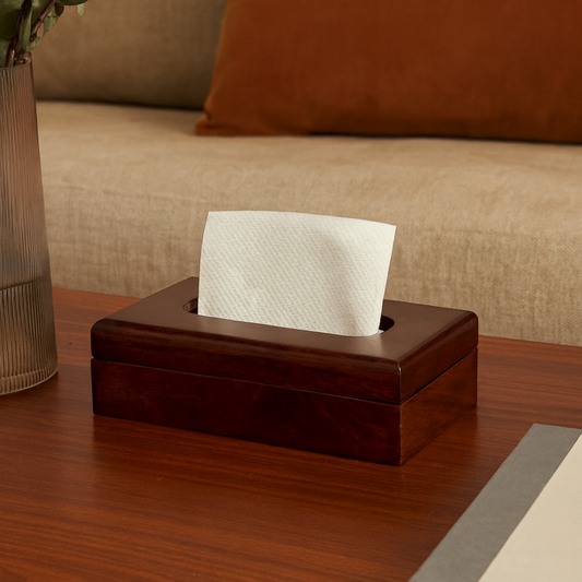 Wood Curls WoodBliss Mango Wood Tissue Holder Case | Tissue Dispenser Box for Home, Dining Table & Kitchen | Open Top Tissue Organiser | Natural Wood Finish | Size: 9X4.5X2.5 Inches