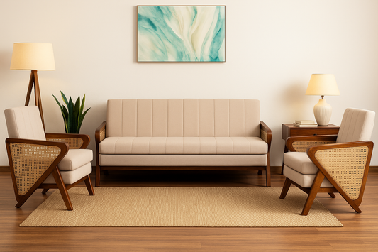 Wood Curls Aarav Sheesham Wood 3+1+1 Seater Sofa In Provincial Teak Finish