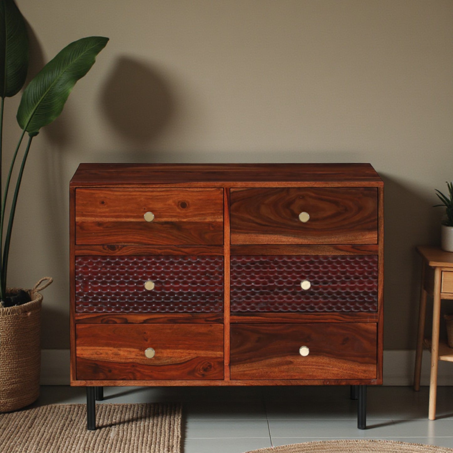 Wood Curls Linea Sheesham Wood Chest Of Drawers In Honey Oak Finish