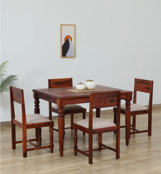 Wood Curls Rustic Harmony 4-Seater Dining Table in Sheesham Wood