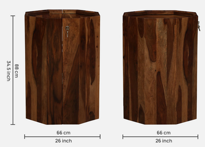 Wood Curls Octagon Sheesham wood Bar Cabinet(34.5 inch Height x 26 inch Width)