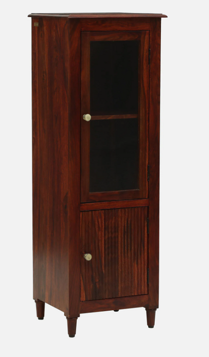 Wood Curls Elegant Sheesham Wood Bookcase with Glass Door & Storage Cabinet – Honey Oak Finish