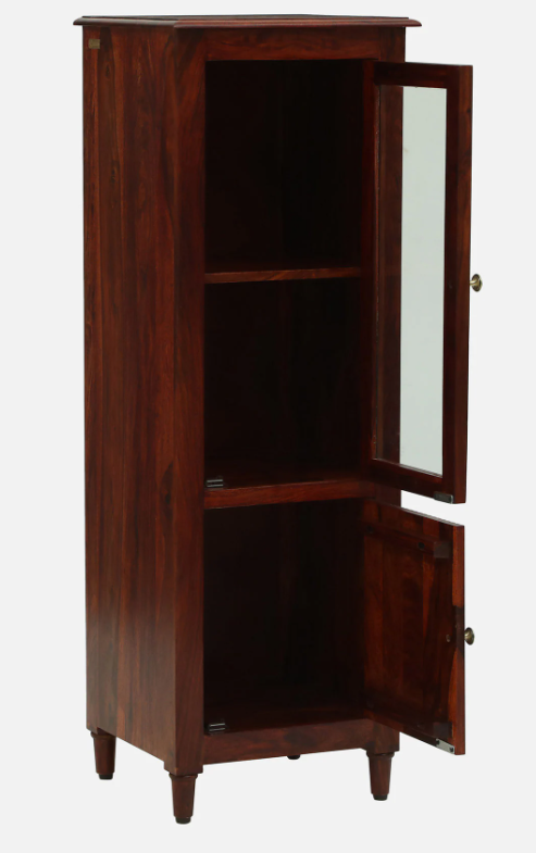 Wood Curls Elegant Sheesham Wood Bookcase with Glass Door & Storage Cabinet – Honey Oak Finish