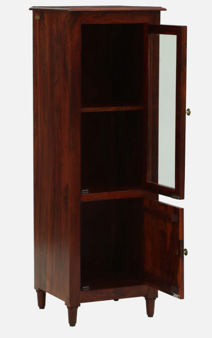Wood Curls Elegant Sheesham Wood Bookcase with Glass Door & Storage Cabinet – Honey Oak Finish