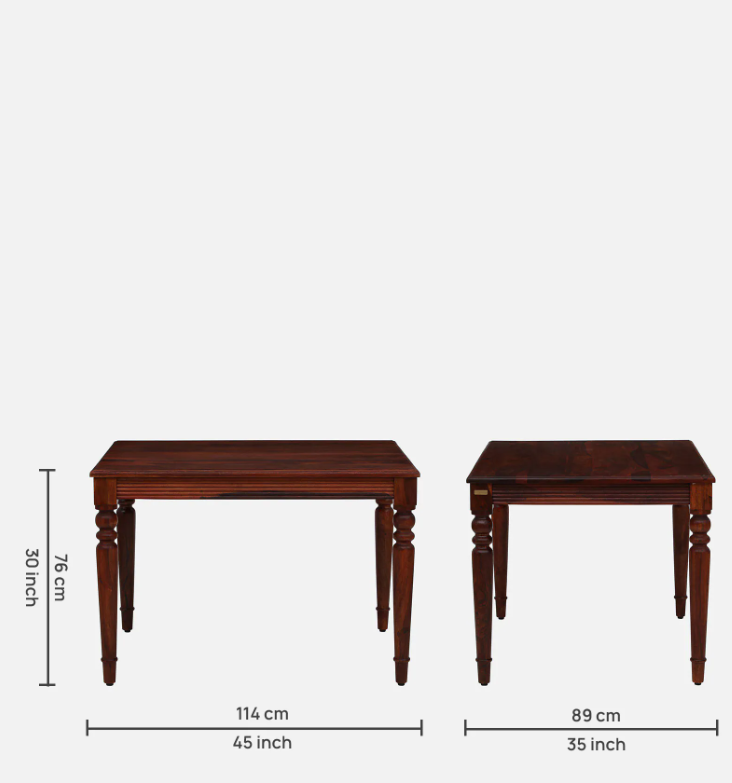Wood Curls Rustic Harmony 4-Seater Dining Table in Sheesham Wood