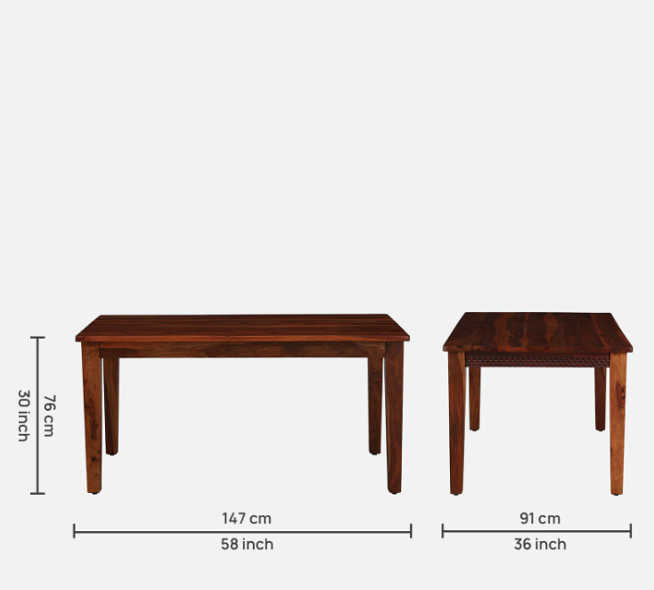 Wood Curls Verona Sheesham Wood 6 Seater Dining Table In Honey Oak Finish